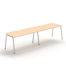 Narbutas ROUND - Single row 2-desk bench with cut-outs (scallop) for wire management, Color Beige, Grey Metal Legs | Functional Work Surface