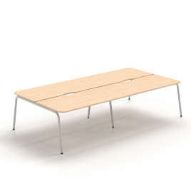Narbutas ROUND - 4–desk bench with sliding desktops and cut-outs (scallop) for wire management, Color Beige, Grey Metal Legs | Small Rooms & Dorms