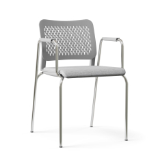 Narbutas WAIT - Conference Chair With Armrests, Color Grey, Upholstered Seat, Plastic Backrests, Chrome Plated Four-leg Steel Frame | Corporate Spaces