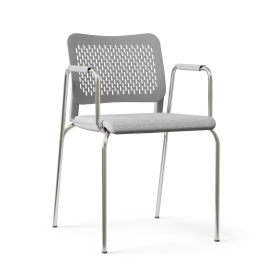 Narbutas WAIT - Conference Chair With Armrests, Color Grey, Upholstered Seat, Plastic Backrests, Chrome Plated Four-leg Steel Frame | Corporate Spaces