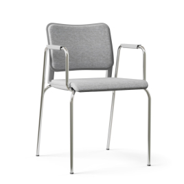 Narbutas WAIT - Conference Chair With Armrests,Color Grey, Upholstered Seat And Backrest, ChromePlated Four-leg Steel Frame | Event Rooms