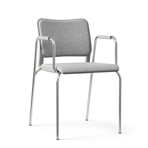 Narbutas WAIT - Conference Chair With Armrests,Color Grey, Upholstered Seat And Backrest, ChromePlated Four-leg Steel Frame | Event Rooms