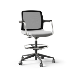 Narbutas WIND - Task High Swivel Chair, Black Mesh Backrest, Grey Upholstered Seat, Chromed Steel Swivel Frame, Black Fiberglass Base, Polyamide Castors | Small Spaces