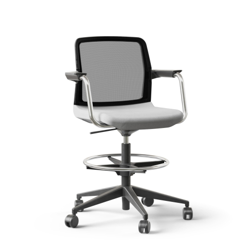 Narbutas WIND - Task High Swivel Chair, Black Mesh Backrest, Grey Upholstered Seat, Chromed Steel Swivel Frame, Black Fiberglass Base, Polyamide Castors | Small Spaces