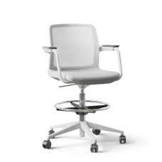 Narbutas WIND - Task High Swivel Chair, White Mesh Backrest, Grey Upholstered Seat, Chromed Steel Swivel Frame, Black Fiberglass Base, Rubber Castors | Workstations