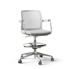 Narbutas WIND - Task High Swivel Chair, White Mesh Backrest, Grey Upholstered Seat, Chromed Steel Swivel Frame, Polished Aluminium Base, Rubber Castors | Multi-purpose Offices