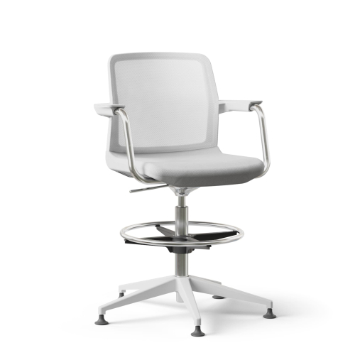 Narbutas WIND - Task High Swivel Chair, White Mesh Backrest, Grey Upholstered Seat, Chromed Steel Swivel Frame, Polished Aluminium Base, Polypropylene Glides | Practical Design