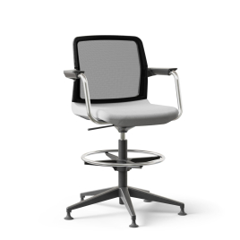 Narbutas WIND - Task High Swivel Chair, Black Mesh Backrest, Grey Upholstered Seat, Powder-Coated Steel Frame, Black Fiberglass Base, Polypropylene Glides | Office Environments