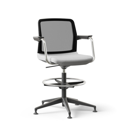 Narbutas WIND - Task High Swivel Chair, Black Mesh Backrest, Grey Upholstered Seat, Powder-Coated Steel Frame, Black Fiberglass Base, Polypropylene Glides | Office Environments