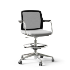 Narbutas WIND - Task High Swivel Chair, Black Mesh Backrest, Grey Upholstered Seat, Powder-Coated Steel Frame, Polished Aluminium Base, Polyamide Castors | Office & Home