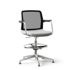 Narbutas WIND - Task High Swivel Chair, Black Mesh Backrest, Grey Upholstered Seat, Powder-Coated Steel Frame, Polished Aluminium Base, Polypropylene Glides | Workstations