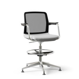 Narbutas WIND - Task High Swivel Chair, Black Mesh Backrest, Grey Upholstered Seat, Powder-Coated Steel Frame, Polished Aluminium Base, Polypropylene Glides | Workstations