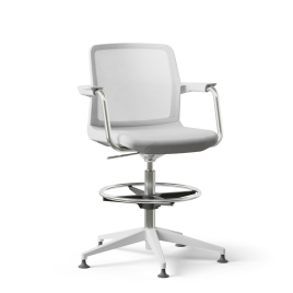 Narbutas WIND - Task High Swivel Chair, White Mesh Backrest, Grey Upholstered Seat, Powder-Coated Steel Frame, White Fiberglass Base, Polypropylene Glides | Office & Home