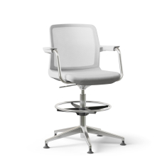 Narbutas WIND - Task High Swivel Chair, White Mesh Backrest, Grey Upholstered Seat, Powder-Coated Steel Frame, Polished Aluminium Base, Polypropylene Glides | Desk Work