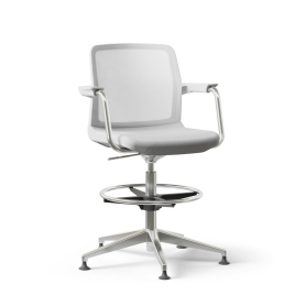 Narbutas WIND - Task High Swivel Chair, White Mesh Backrest, Grey Upholstered Seat, Powder-Coated Steel Frame, Polished Aluminium Base, Polypropylene Glides | Desk Work