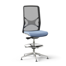 Narbutas WIND - Task High Swivel Chair, Black Plastic Frame, Beige Upholstered Seat And Beige Mesh Backrest, Polished Aluminium Base, Polyamide Glides | Office & Home