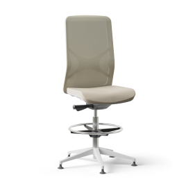 Narbutas WIND - Task High Swivel Chair, White Plastic Frame, Beige Upholstered Seat And Beige Mesh Backrest, White Fiberglass Plastic Base, Polyamide Glides | Multi-purpose Offices