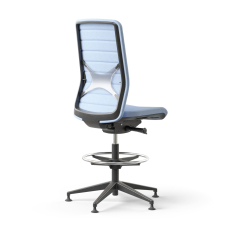 Narbutas WIND - Task High Swivel Chair, Black Plastic Frame, Blue Upholstered Seat And Blue Mesh Backrest, Black Plastic Base, Polyamide Glides | Lightweight Design