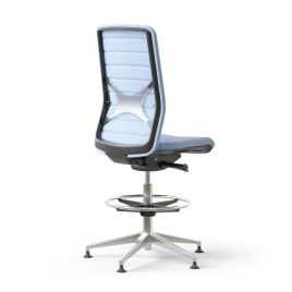 Narbutas WIND - Task High Swivel Chair, Black Plastic Frame, Blue Upholstered Seat And Blue Mesh Backrest, Polished Aluminium Base, Polyamide Glides | Workstations