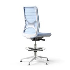 Narbutas WIND - Task High Swivel Chair, White Plastic Frame, Blue Upholstered Seat And Blue Mesh Backrest, White Plastic Base, Polyamide Glides | Office & Home