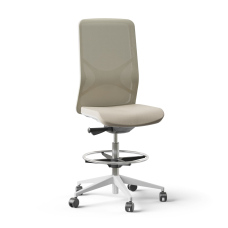 Narbutas WIND - Task High Swivel Chair, White Plastic Frame, Beige Upholstered Seat And Beige Mesh Backrest, White Fiberglass Plastic Base, Polyamide Castors | Offices