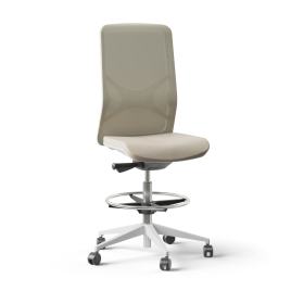 Narbutas WIND - Task High Swivel Chair, White Plastic Frame, Beige Upholstered Seat And Beige Mesh Backrest, White Fiberglass Plastic Base, Polyamide Castors | Offices