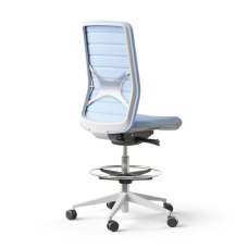 Narbutas WIND - Task High Swivel Chair, White Plastic Frame, Blue Upholstered Seat And Blue Mesh Backrest, White Plastic Base, Polyamide Castors | Office & Home