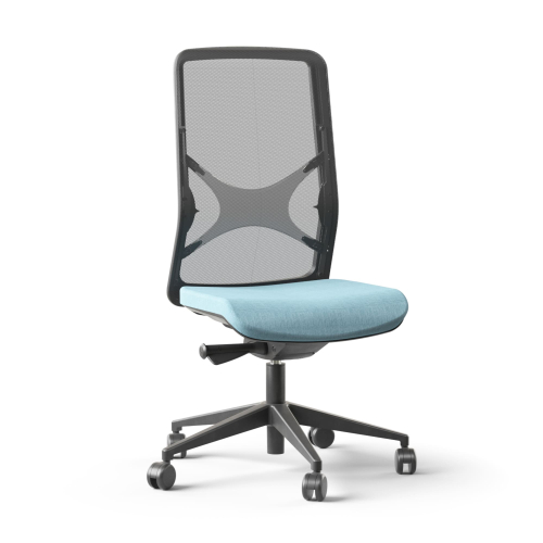 Narbutas WIND - Task Chair, Backrest Upholstered With Mesh, Color Blue, Black Plastic 5 Star Base With Fiberglass, Polyamide Castors | Office & Home