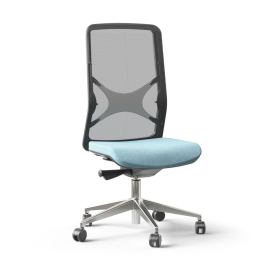 Narbutas WIND - Task Chair, Backrest Upholstered With Mesh, Color Blue, Polished aluminium 5 star base, Rubber Castors | Small Spaces