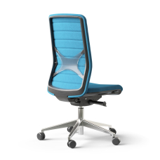 Narbutas WIND - Task Chair, Backrest Upholstered With Fabric, Color Blue, Blue Fabric, Polished aluminium 5 star base, Rubber Castors | Small Spaces