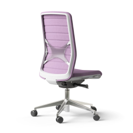 Narbutas WIND - Task Chair, Backrest Upholstered With Fabric, Color Pink, Pink Fabric, Polished aluminium 5 star base, Polyamide Castors | Compact Design