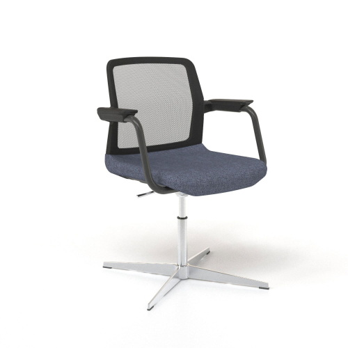 Narbutas WIND - Visitor Chair, Black Mesh Backrest, Blue Upholstered Seat, Powder-Coated Steel Swivel Frame, Polished Aluminium Base | Lounges