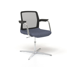 Narbutas WIND - Visitor Chair, Black Mesh Backrest, Blue Upholstered Seat, Chromed Steel Swivel Frame, Polished Aluminium Base | Hotels & Offices
