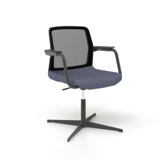 Narbutas WIND - Visitor Chair, Black Mesh Backrest, Blue Upholstered Seat, Powder-Coated Steel Swivel Frame, Black Painted Aluminium Base | Home & Office