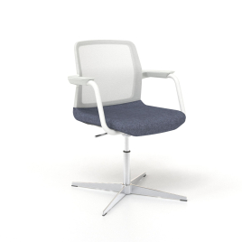 Narbutas WIND - Visitor Chair, White Mesh Backrest, Blue Upholstered Seat, Powder-Coated Steel Swivel Frame, Polished Aluminium Base | Premium Comfort