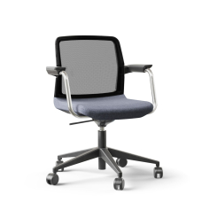 Narbutas WIND - Visitor Chair, Black Mesh Backrest, Blue Upholstered Seat, Chromed Steel Swivel Framel, Black Fiberglass Base, Polyamide Castors | Waiting Areas