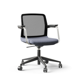 Narbutas WIND - Visitor Chair, Black Mesh Backrest, Blue Upholstered Seat, Chromed Steel Swivel Framel, Black Fiberglass Base, Polyamide Castors | Waiting Areas