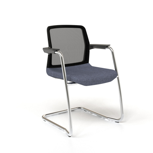 Narbutas WIND - Visitor Chair, Color Blue, Black Mesh Backrest, Black Upholstered Seat, Chromed Steel Cantilever Frame, Polypropylene Plastic Glides | Reception Spaces