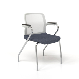 Narbutas WIND - Visitor Chair, Color Blue, White Mesh Backrest, White Upholstered Seat, Chromed Steel 4-leg Frame | Reception Spaces