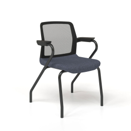 Narbutas WIND - Visitor Chair, Color Blue, Black Mesh Backrest, Black Upholstered Seat, Powder-Coated Steel 4-leg Frame | Elegant Style