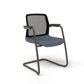Narbutas WIND - Visitor Chair, Color Blue, Black Mesh Backrest, Black Upholstered Seat, Powder-Coated Steel Cantilever Frame, Polypropylene Plastic Glides | Cozy Seating