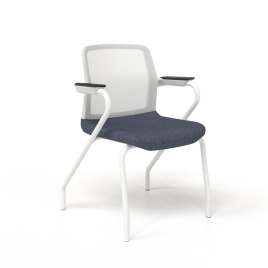 Narbutas WIND - Visitor Chair, Color Blue, White Mesh Backrest, White Upholstered Seat, Powder-Coated Steel 4-leg Frame | Office & Home