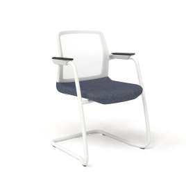 Narbutas WIND - Visitor Chair, Color Blue, White Mesh Backrest, White Upholstered Seat, Powder-Coated Steel Cantilever Frame, Polypropylene Plastic Glides | Premium Comfort