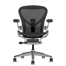Herman Miller Aeron - Office Chair, Size B, Color Graphite with Aluminum Polished Steel Base With Headrest | Offices