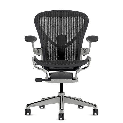 Herman Miller Aeron - Office Chair, Size B, Color Graphite with Aluminum Polished Steel Base With Headrest | Offices