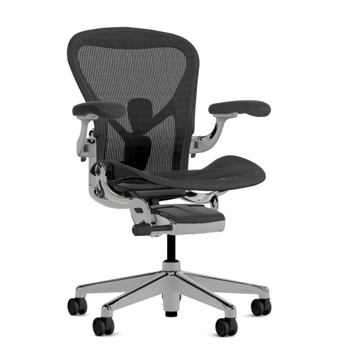 Herman Miller Aeron - Office Chair, Size B, Color Graphite with Aluminum Polished Steel Base With Headrest | Offices-1