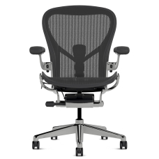 Herman Miller Aeron - Office Chair, Size C, Color Graphite with Aluminum Polished Steel Base With Headrest | Desk Work