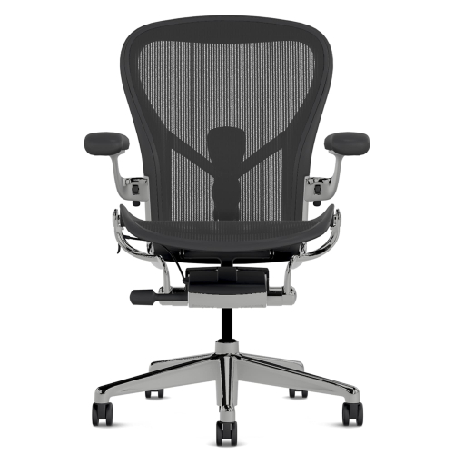 Herman Miller Aeron - Office Chair, Size C, Color Graphite with Aluminum Polished Steel Base With Headrest | Desk Work