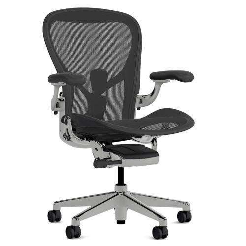 Herman Miller Aeron - Office Chair, Size C, Color Graphite with Aluminum Polished Steel Base With Headrest | Desk Work-1