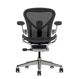 Herman Miller Aeron - Office Chair, Size A, Color Graphite with Aluminum Polished Steel Base With Headrest | Workstations
